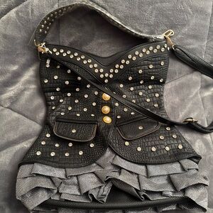 Studded Black Corset-Style Bag